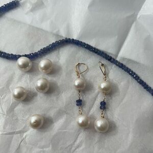 14k gold pearl & Tanzanite earrings
